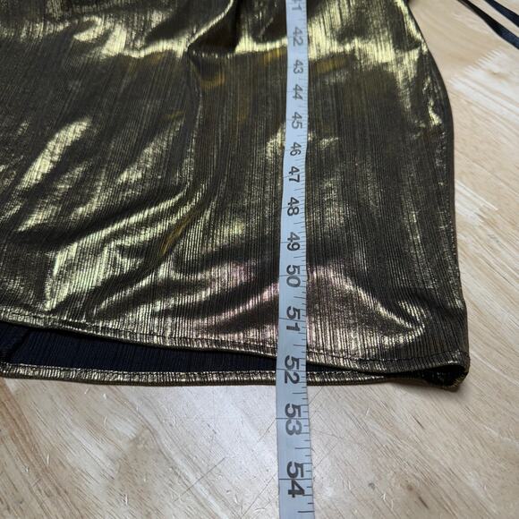 Mac Duggal NWT Gold Metallic Criss Cross Halter Neck Midi Dress Size 2 High Slit - Picture 10 of 10